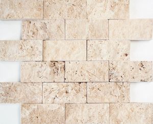 Mosaik Fliese Travertin Naturstein beige Brick Splitface Chiaro Travertin 3D MOS43-1206