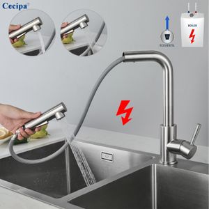 Cecipa Niederdruck Küchenarmatur Wasserhahn Ausziehbar Spültisch Armatur Mischbatterie Küchenarmatur, Silber