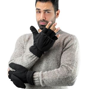 Tarjane® Winter-Handschuhe mit Fäustling Klappe für Damen und Herren Fleece-Handschuhe S/M Schwarz