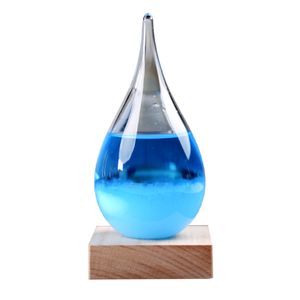 transparentes Tröpfchen -Sturmglas mit Holzbass -Haus Barometer Flasche Dekor-Blau