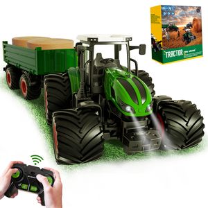 Ferngesteuerter Traktor mit Anhänger, Traktor Spielzeug ab 3 4 5 6 Jahre, Traktor Ferngesteuert  Ackerschlepper mit Licht und Sound, Geschenk für Kinder Age 3 4 5 6