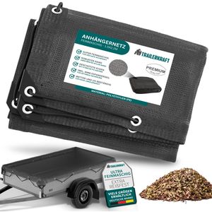 TRAILERKRAFT® Anhängernetz Feinmaschig 1,5x2,2m schwarz - Abdecknetz mit Gummiseil - zur Ladungssicherung - Transportnetz Netz für Anhänger, Ladungssicherungsnetz feinmaschig