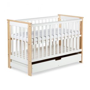 Gitterbett Babybett mit Schublade Laufstall Schutzgitter Höhenverstellbar Absperrgitter Kinderbett für Kinderzimmer | Kiefernholz | Matt Weiß-Kiefer