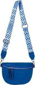 styleBREAKER Damen Halbmond Crossbody Schultertaschen Einfarbig, verstellbarer Schultergurt mit Zick-Zack Rauten Muster 02012401, Farbe:Royalblau