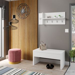 Mirjan24 Garderobe-Set Wirgi, Garderobe mit Sitzbank und Kleiderhakenbrett, Praktisch Diele (Farbe: Weiß)