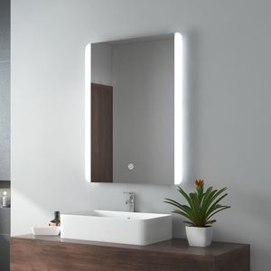 EMKE LED Badspiegel 80x60cm Badezimmerspiegel mit Beleuchtung Kaltweiß Lichtspiegel Wandspiegel mit Touch-Schalter + Beschlagfrei IP44 Energiesparend