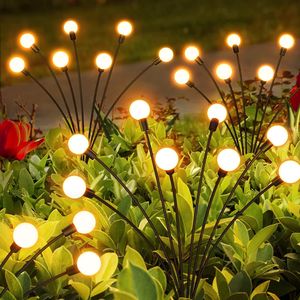 2 Stück Solar Glühwürmchen Licht Wasserdicht Außen Rasenlampe für Garten Terrasse Weg Hof Landschaft Deko, Warmweiß, 6LEDs