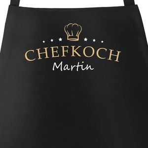 Küchen-Schürze eigener Name Schriftzug Chefkoch individualisierbar Kochschürze Männer personalisierte Geschenke SpecialMe® schwarz unisize