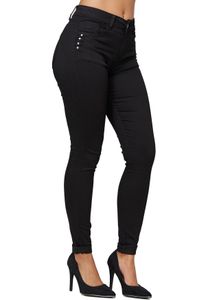 Damen Denim Super Stretch Jeans Skinny Fit Röhrenjeans Big Size Hose Übergröße Strass, Farben:Schwarz, Größe:46
