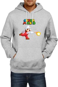 Mario Fireball Strike Herren Kapuzenpullover Sweatshirt Super Mario Bros Luigi Bowser, XL / Grau