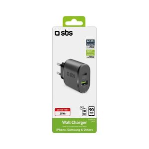SBS Stecker-Ladegerät Dual USB/USB-C 25W