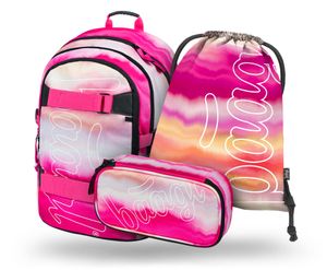 BAAGL SET 3 Skate Pink Stripes: Rucksack, Federtasche, Tasche
