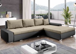 FURNIX Ecksofa TOMMASO Sofa mit Schlaffunktion Bettkasten und Kissen Couch pflegeleichter Stoff L-FORM BRAUN MA1100 +CO808