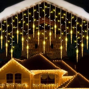 3.5m 96 LED Eiszapfen Lichterkette 8 Lichtmodi Lichtervorhang Innen Außen Weihnachten Deko, Warmweiß