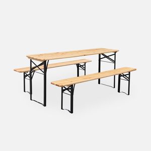 sweeek - Holztisch mit 2 Sitzbänken 180cm - Holzfarben