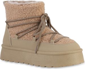 VAN HILL Damen Warm Gefütterte Winter Boots Stiefeletten Bequeme Schuhe 841335, Farbe: Khaki, Größe: 39