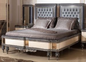 Casa Padrino Luxus Barock Doppelbett Hellblau / Beige / Schwarz / Gold - Prunkvolles Massivholz Bett - Luxus Schlafzimmer Möbel im Barockstil - Barock Schlafzimmer Möbel