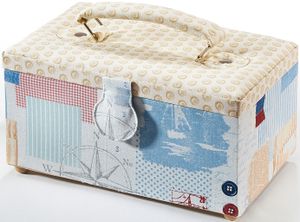 Kobolo Nähkästchen Nähkorb Nähkörbchen - Textil mit Knopfmuster und Griff - 25x17x15 cm