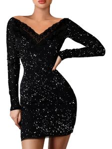 MORYDAL Abendkleider Damen von Schulterkleid Elegant hohe Kragen kurze Mini-Kleider floraler Druck lang Ärmel,Farbe:Schwarz gegen Nacken,Größe:S