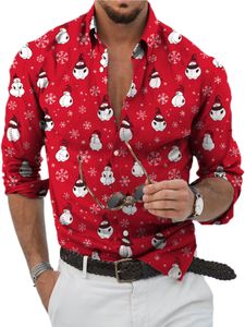 Männer Button Down Tops Motivprint Hemden Schlanke Fit Langarm Weihnachtsbluse, Farbe: Style-m, Größe: Xl