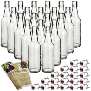 gouveo 20er Set Glasflasche 500 ml Rondo mit Bügelverschluss rot-weiß - Bügelflasche 0,5 l aus Glas zum Befüllen - Bügelverschlussflasche, Likörflasche, Schnapsflasche, Bierflasche