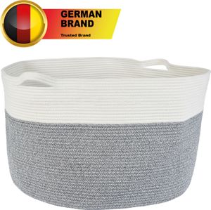 Faltbarer Wäschekorb Wäschesack rund 120L D61xH40cm Wäschetonne Korb extra groß geflochten aus Baumwolle Wäschesammler Aufbewahrungskorb faltbar für Badezimmer oder Kinderzimmer Weiss - Grau