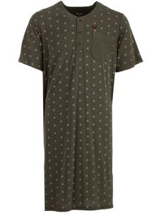Herren Nachthemd kurzarm  mit Brusttasche Baumwolle Schlafshirt Knopfleiste, Farbe:Olive, Größe:XXL
