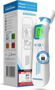 Grundig Fieberthermometer kontaktlos  - Hochpräzise Fieber an Ohr Stirn Erwachsene Kinder und Baby blitzschnell messen I mit Batterien I Thermometer Fieber Stirnthermometer Ohrthermometer