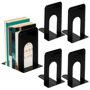 Belle Vous 3 Paare Buchstützen Metall Schwarz - Anti-Rutsch Buchstütze Schwarz für Bücher & DVDs - Bücherhalter für Regal, Büro, Bibliothek, Haus und Schule