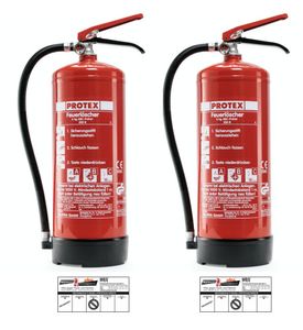 2x Gloria PDE 6 Protex – Dauerdruck Pulver Feuerlöscher mit Wandhaken, Brandklassen ABC, EN 3, 6 kg, 10LE
