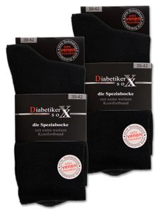 6 Paar Diabetiker Socken ohne Gummi 97% Baumwolle Damen Herren Socken ohne Naht (Schwarz 43-46)