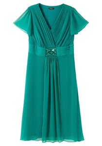 sheego Damen Große Größen Abendkleid mit  Alloverdruck Abendkleid Abendmode elegant V-Ausschnitt Pailletten unifarben