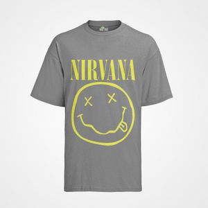 Retro Damen Bio Oversize T-Shirt Nirvana Smaily Gelb kurt cobain Band Rock Musik Party