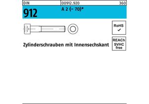 Zylinderschraube DIN 912 m.Innensechskant M 8 x 8 A 2 (- 70)