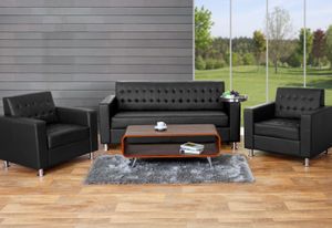 3-1-1 Sofagarnitur Pori, Couch Loungesofa Kunstleder, Metall-Füße  schwarz