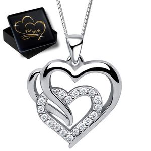 Damen Mädchen Herz Halskette mit Anhänger echt 925 Sterling Silber Zirkonia K627+V11+45cm