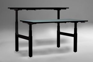 eUp 3 Workbench Doppelarbeitsplatz, elektrisch höhenverstellbar, Farbe und Größe wählbar, Größe Tischplatte:140 x 80 cm, Gestellfarbe:Weiß, Farbe Tischkante:gleich Tischplatte, Farbe Tischplatte:Beton