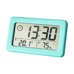 Mini Digitaluhr Temperatur Luft feuchtigkeit tragbare Tisch uhr Thermometer Hygrometer 12/24h batterie betriebene LED-Uhr, blau