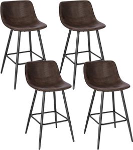 WOLTU 4X Barhocker mit Rückenlehne, Barstuhl mit Sitzhöhe 63 cm, ergonomischer Hocker im Bar, Polsterstuhl mit Kunstlederbezug, Vintage-Hocker Braun, Stuhl aus Metall, braun
