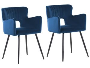 BELIANI Esszimmerstuhl Marineblau Polsterbezug mit Armlehnen vier stabilen Beinen Wohnzimmer Esszimmer Küche Elegant Klassisch