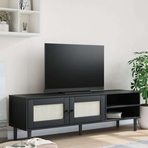 Maison Exclusive TV skrinka SENJA ratanový vzhľad čierna 158x40x49 cm borovica