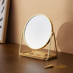 Navaris Kosmetikspiegel Schminkspiegel mit Schmuckablage - Spiegel doppelseitig mit Vergrößerung - 360° Standspiegel für Kosmetik Schminke Make Up