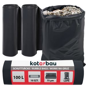 KOTARBAU® Sada 2 vložek do těžkých odpadkových košů 100 l 75µm LDPE pytle na suť extra silné Vložky do velkých odpadkových košů extra silné 100 litrové vložky do odpadkových košů velké těžké pytle na suťový odpad