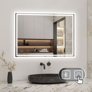 LED Spiegel mit Bluetooth 70×50cm Kalt/Neutral/Warmweiß dimmbar Touch Beschlagfrei Spiegel