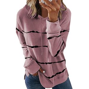 Damen gestreiftes Top Sweatshirt lässiges T-Shirt Top,Farbe: Pink,Größe:XXL