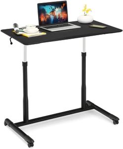 COSTWAY Computertisch höhenverstellbar von 70-107cm, Schreibtisch Mobile mit Rollen, Rollentisch Laptoptisch mit 2 Bremsen, Notebooktisch (Schwarz)