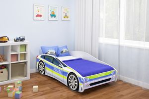 ACMA Jugendbett Kinderbett Auto-Bett Junior Cars Bett Komplett-Set mit Matratze, Lattenrost und Rausfallschutz 160x80 cm - Polizei -1