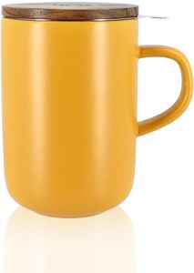 OGO LIVING Juliet Kräutertee 475 ml - Ideal für Tee und Tee - Teetasse aus Steinzeug und Deckel aus Akazienholz - Gelb