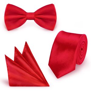 SET Krawatte Fliege Einstecktuch Rot  einfarbig uni aus Polyester