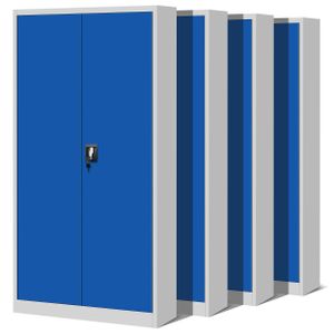 Sada 4 plechová skříň C001 Kancelářská skříň Kovová skříň Ocelová skříň Skříň na nářadí Ocelový plech Práškově lakovaná skříň Závěsné dveře Uzamykatelná 185 cm x 90 cm x 40 cm Barva: Šedo-modrá